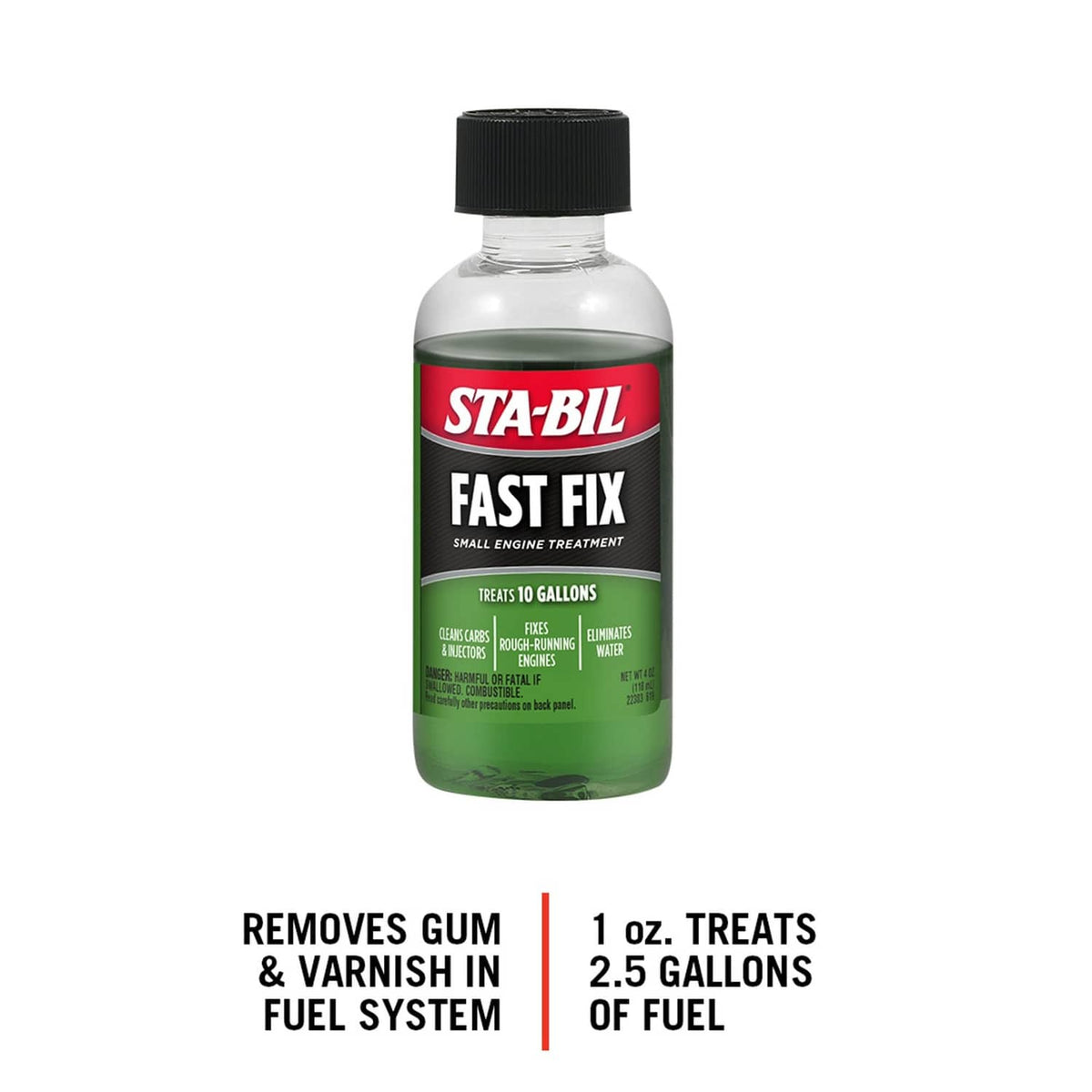 STA-BIL Fast Fix small engine treatment bottle, front view with dosing info panel