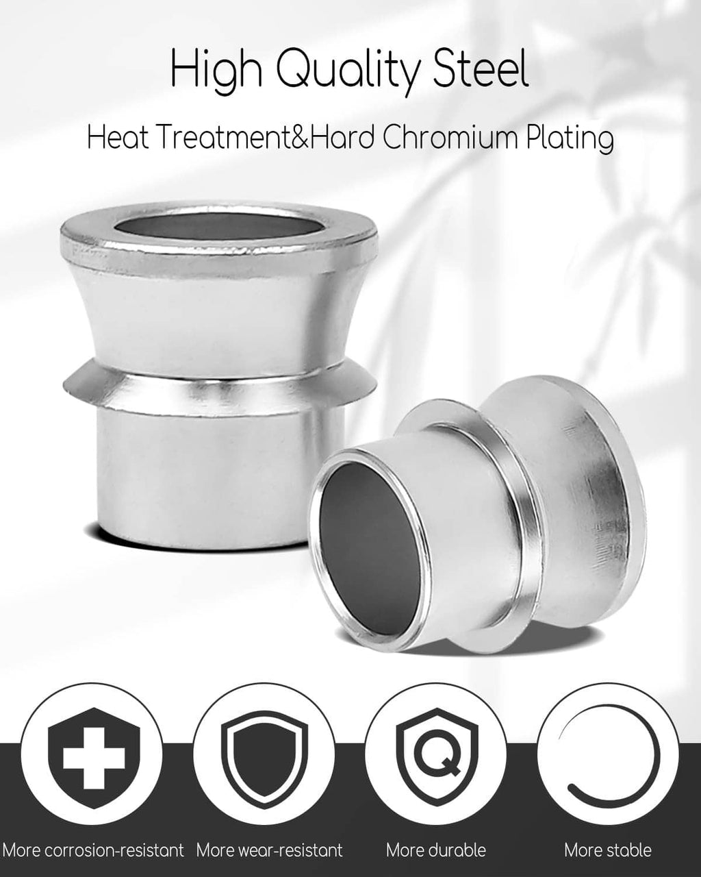 High quality steel rod end misalignment spacers, chrome plated silver, 4 pcs
