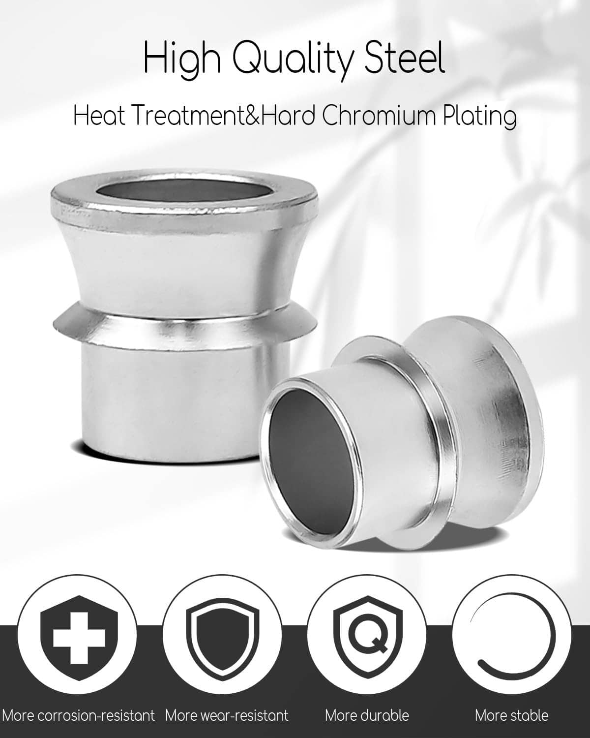 High quality steel rod end misalignment spacers, chrome plated silver, 4 pcs