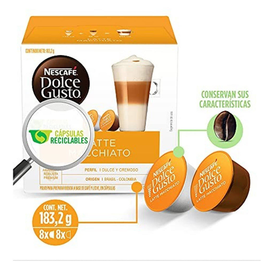 Latte macchiato coffee pod pack with reusable capsule illustrations