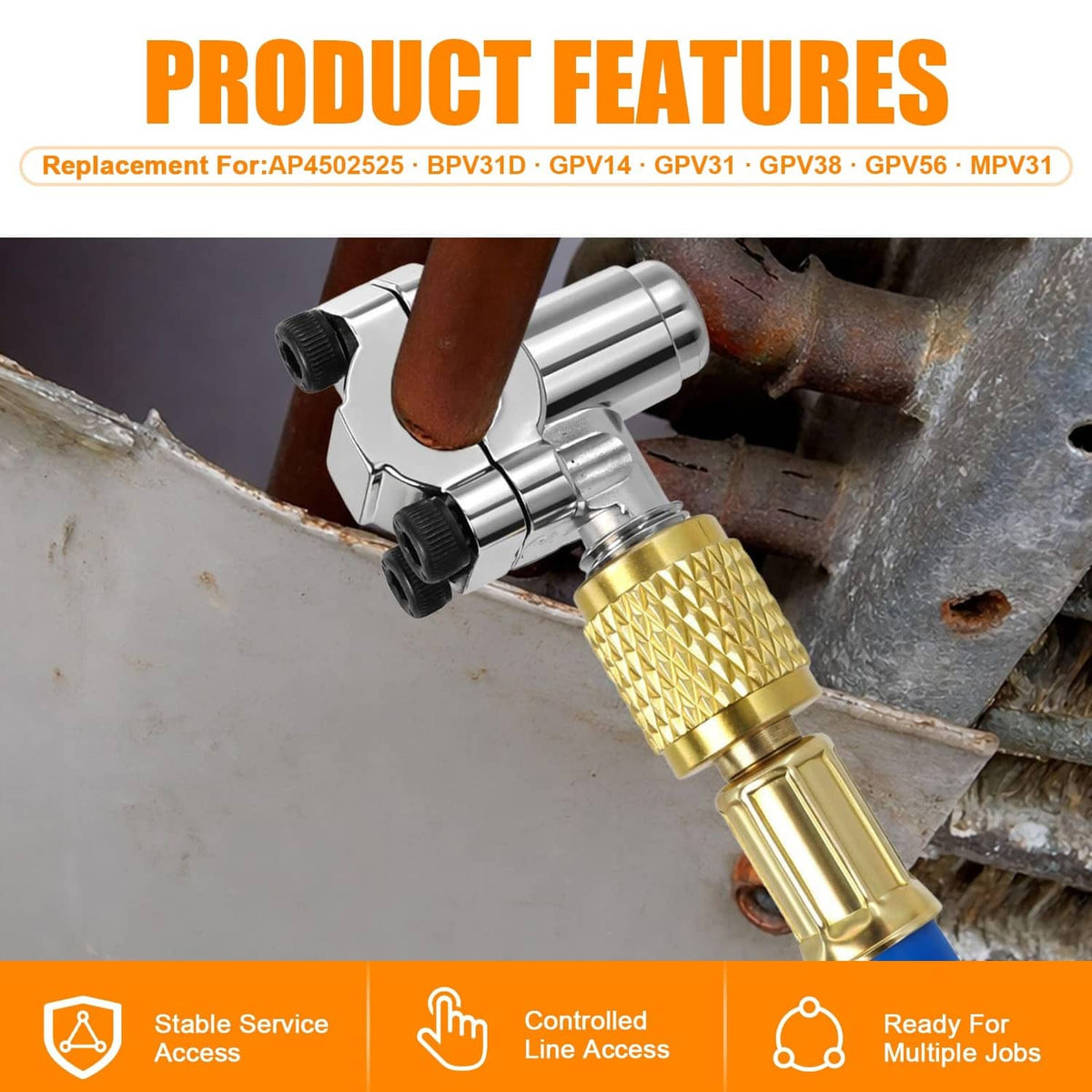 Silver bullet piercing valve with piercing needle and two-piece clamp for copper line