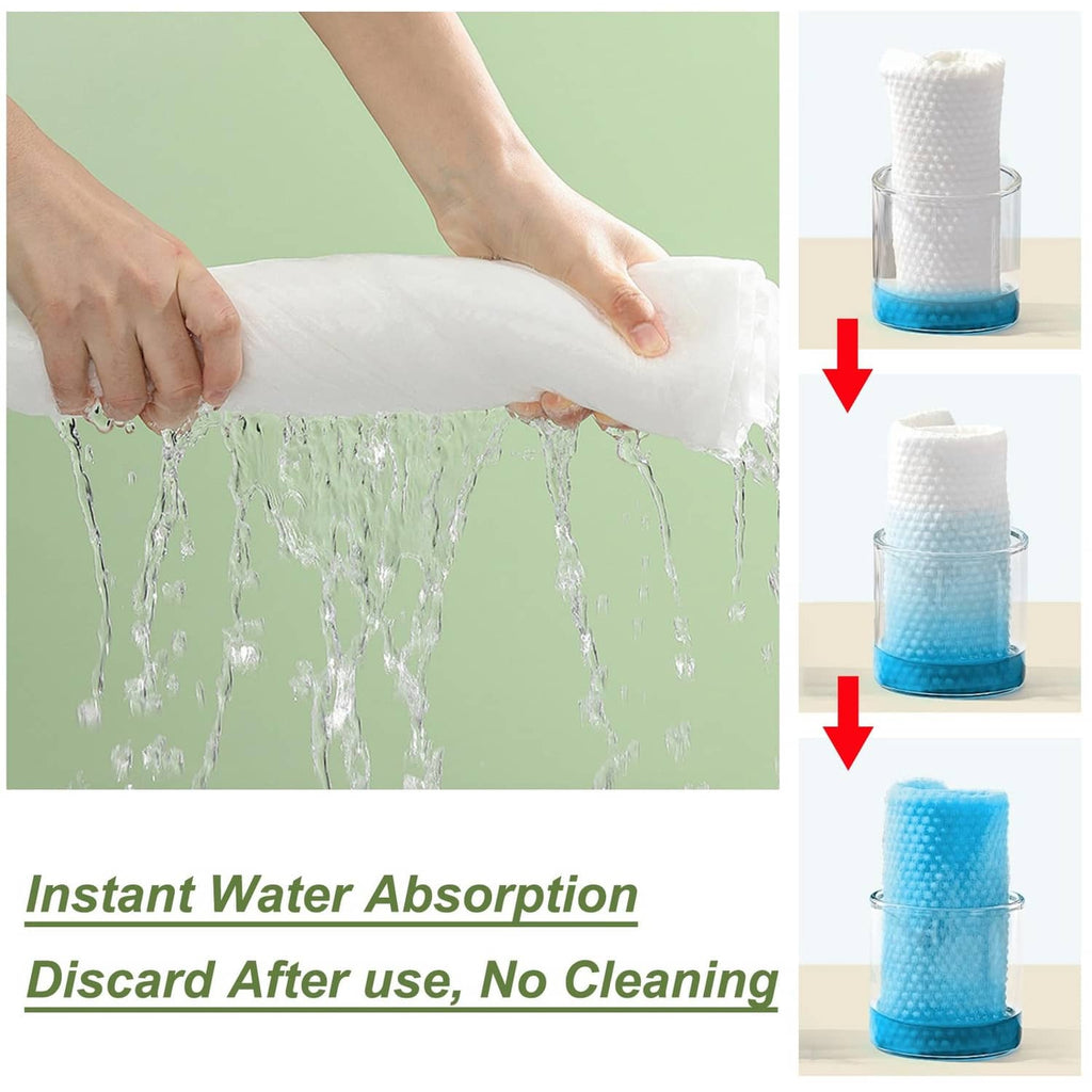 White disposable bath towel soaking up water, showing absorption and stacking
