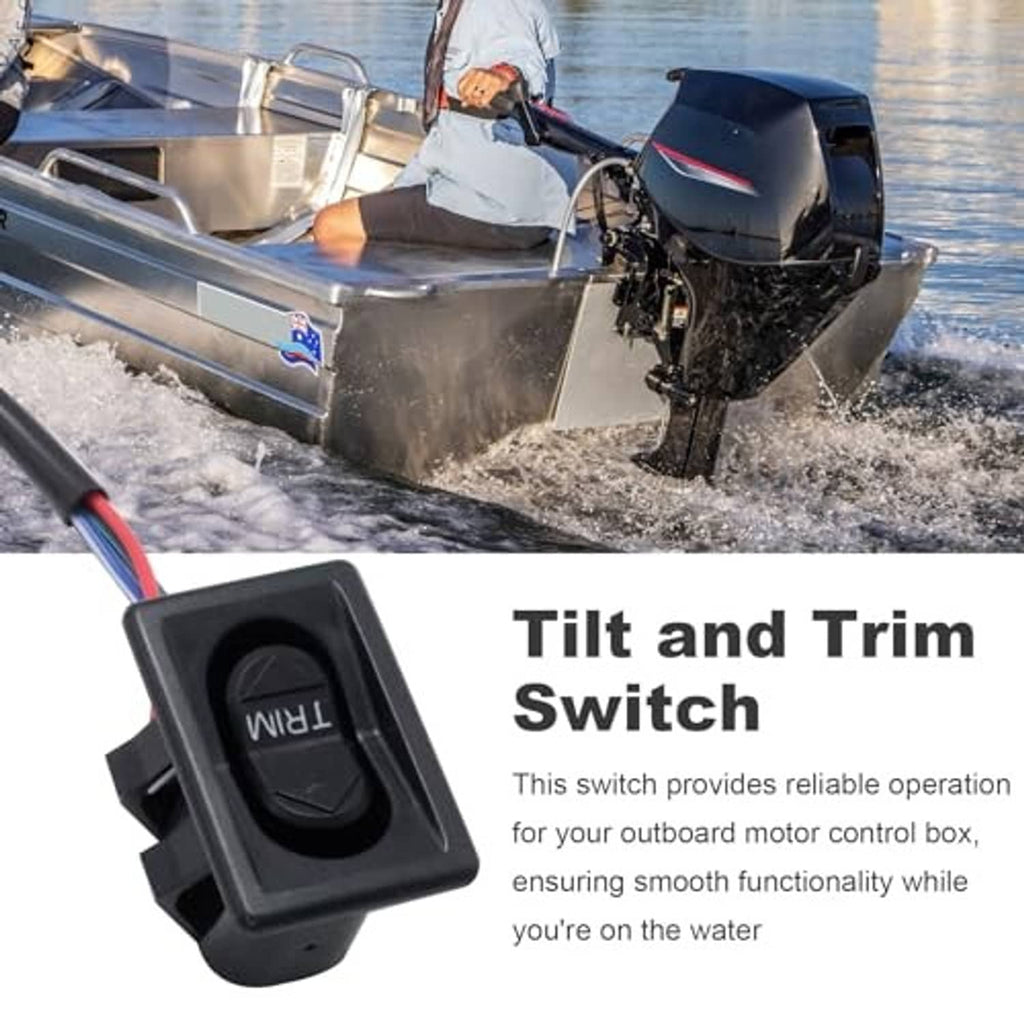 Tilt-and-trim switch with black housing and TRIM rocker button, mounted on cable