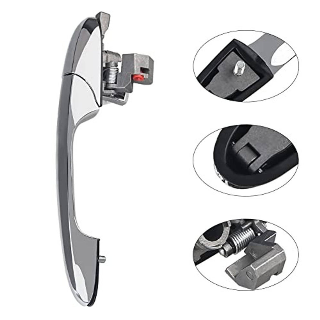Chrome front right door handle with underside mounting and latch detail