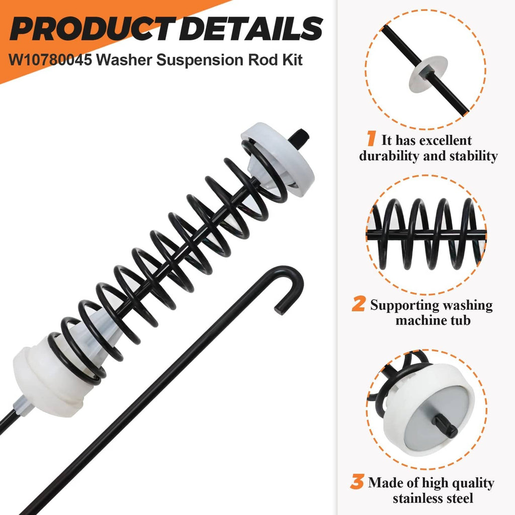 Washer suspension rod kit with black spring rods and white suspension parts