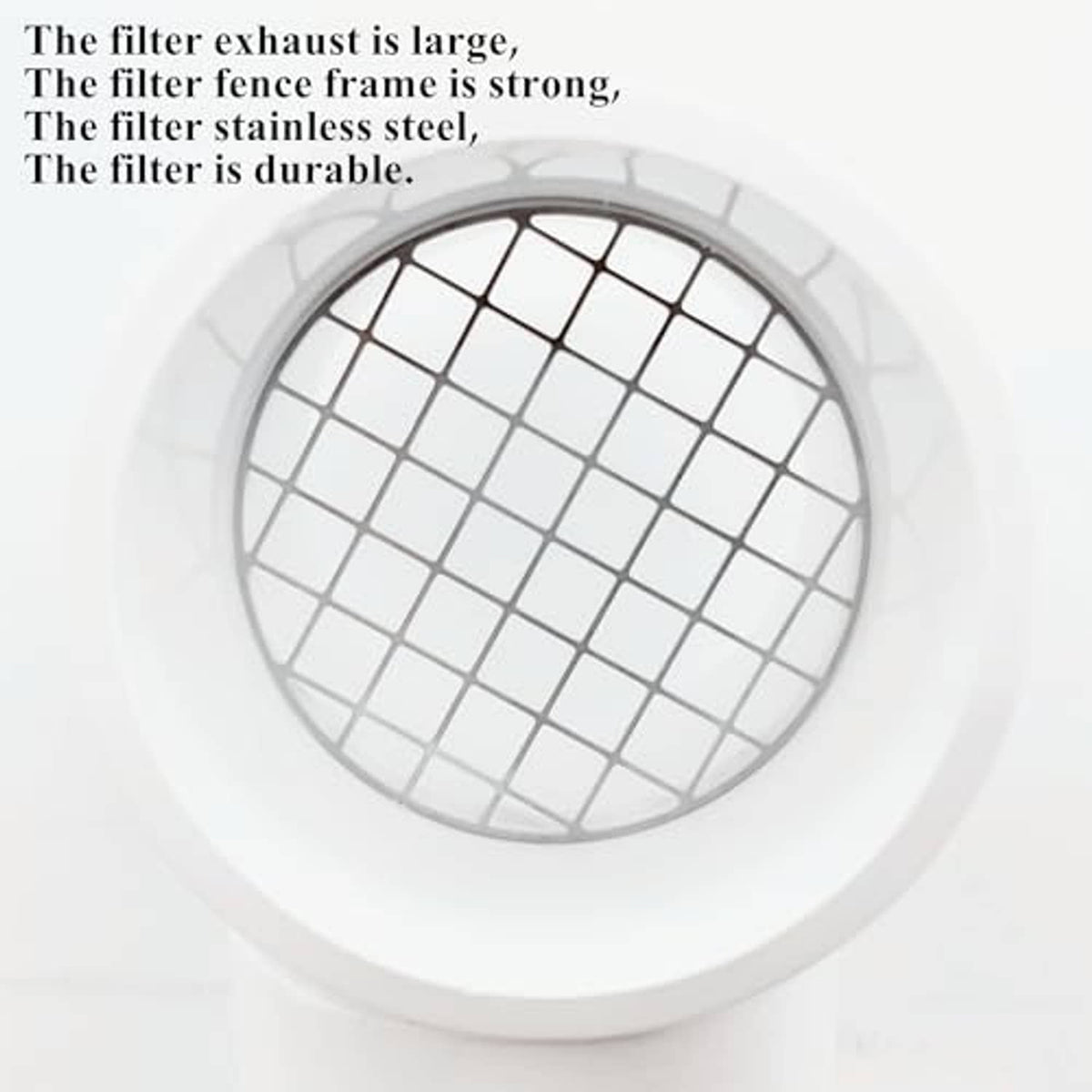 Stainless steel mesh vent screen with large square grid and white outer frame