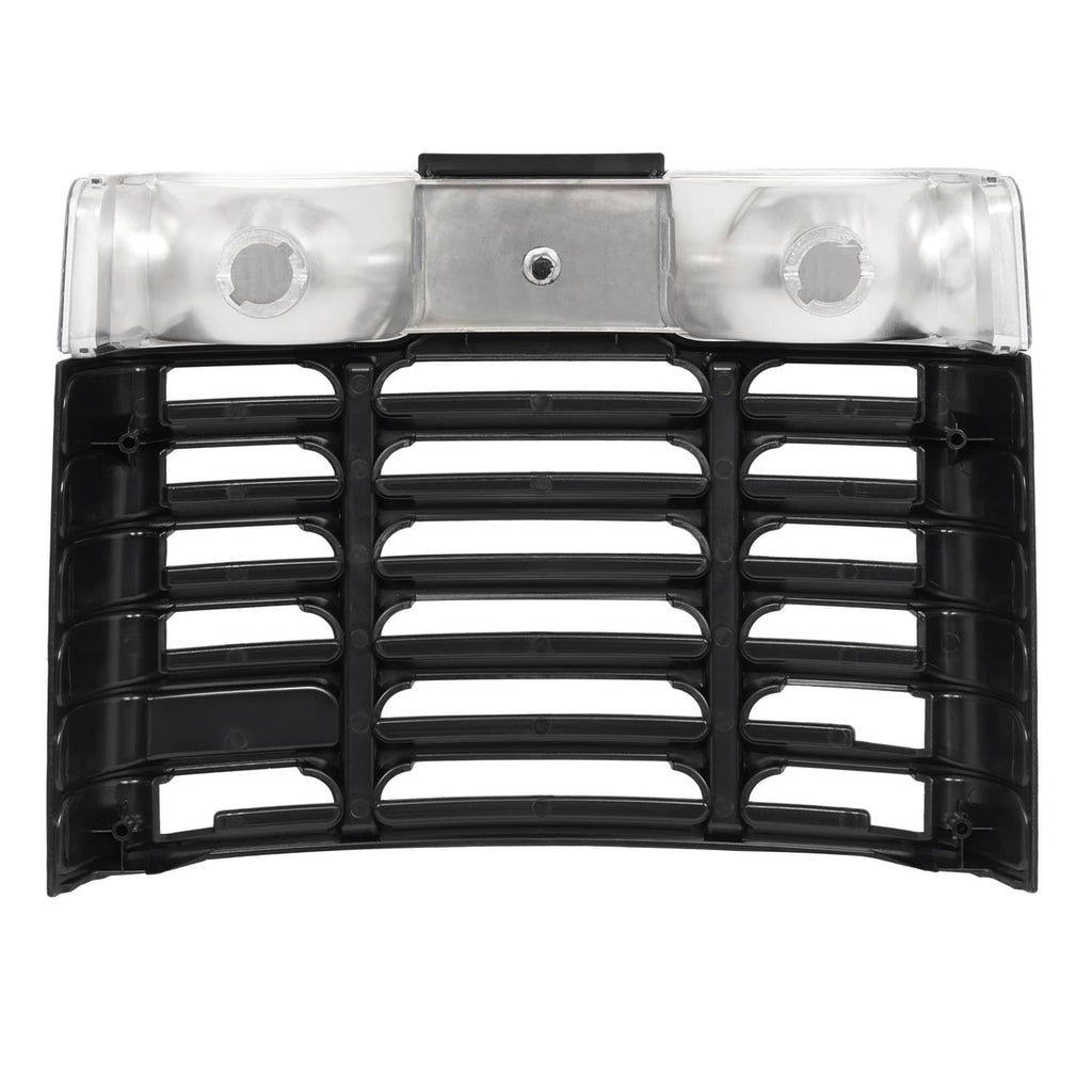 Black ABS front grille with clear lens openings and centered horizontal bar insert