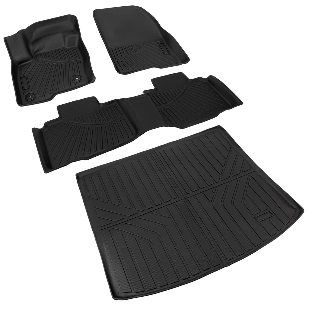Black front floor mats and rear cargo trunk liner set with textured tread pattern