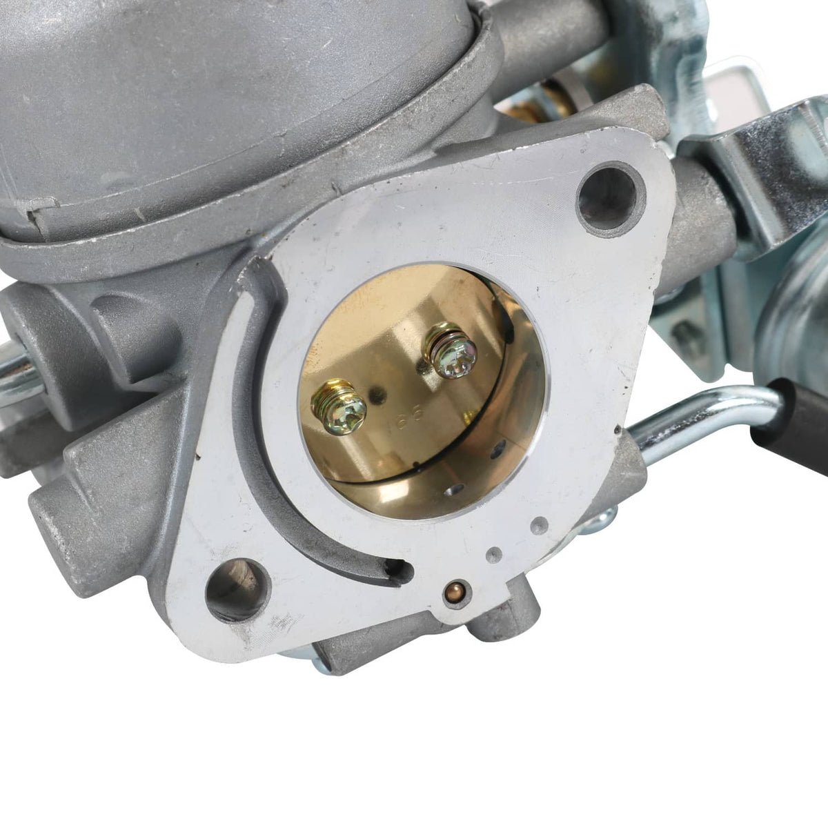 Carburetor inlet housing with brass fittings and circular mounting plate