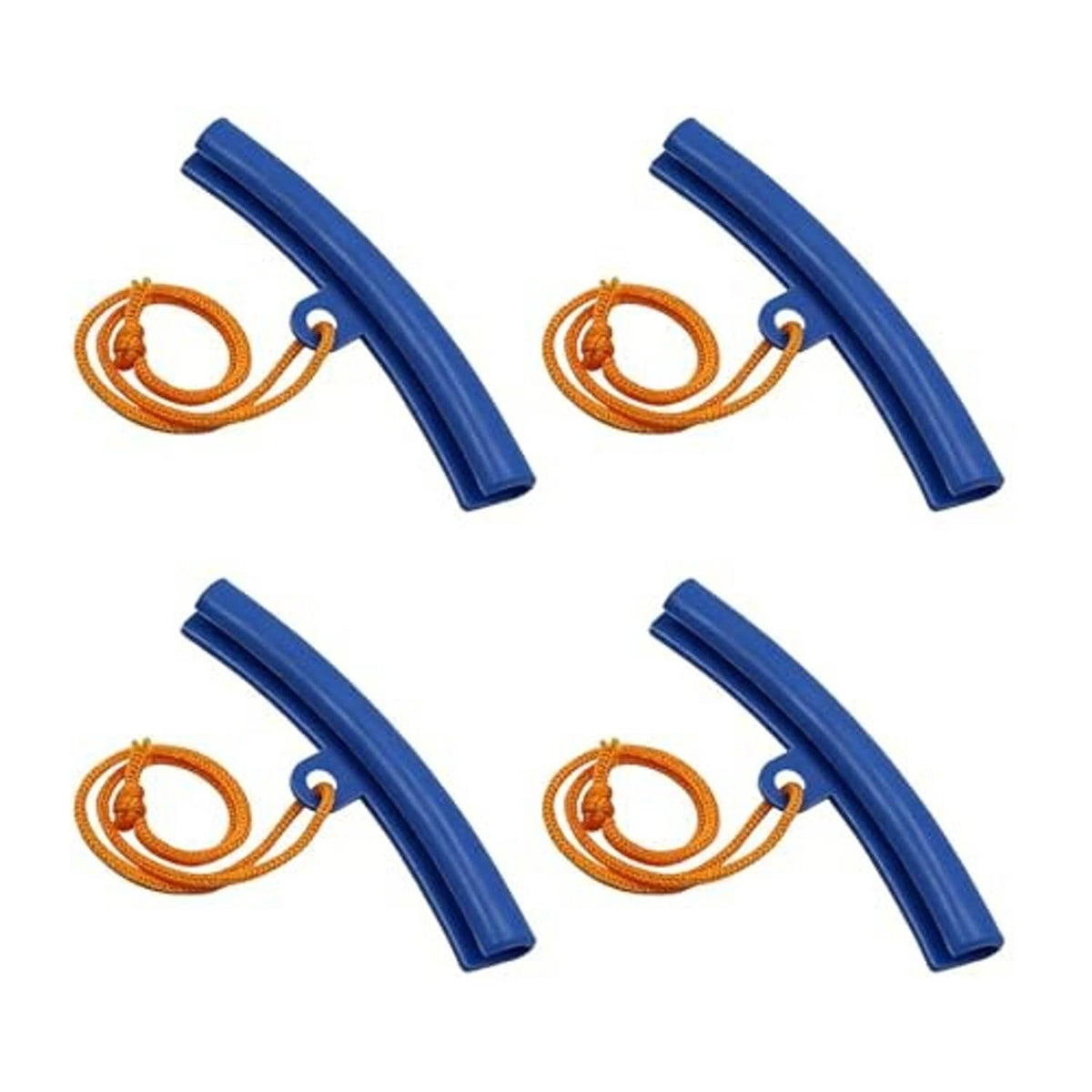 Blue tire rim protector bars with orange lanyard rope, four-piece set