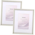 Silver metal picture frame set, 8x10 with white mat, beaded border, two-pack