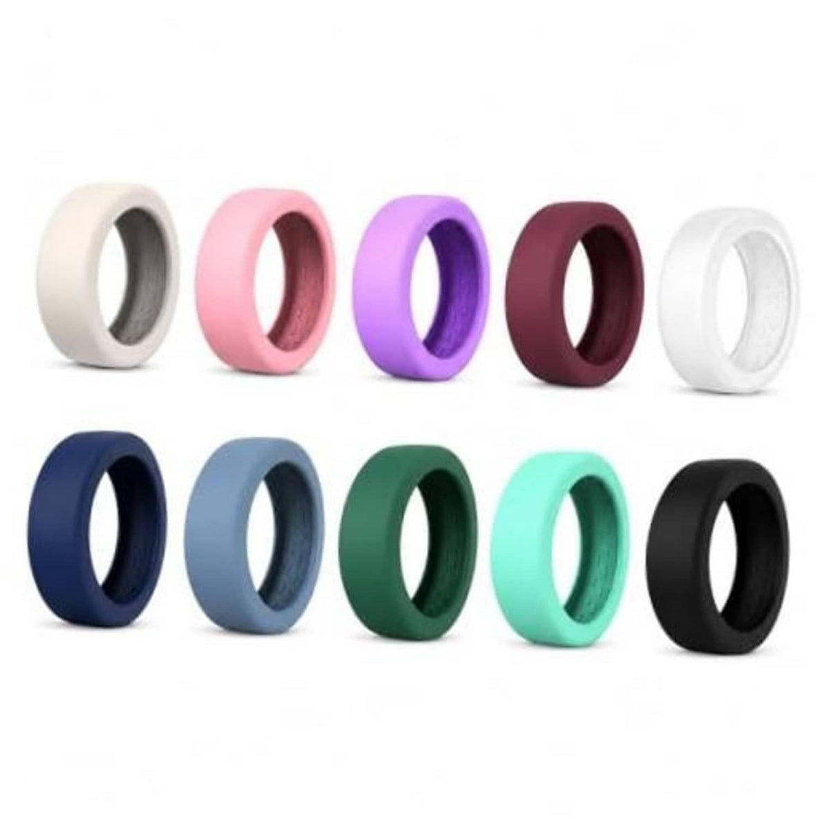 10-pack silicone ring covers with assorted colors, including white, pink, purple, maroon, navy, mint