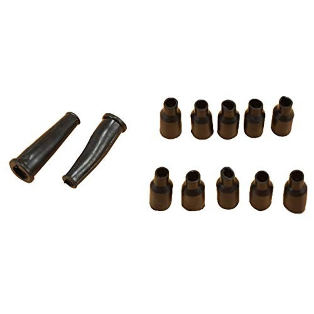 Throttle cable end parts with two black housing pieces and multiple brown ferrules