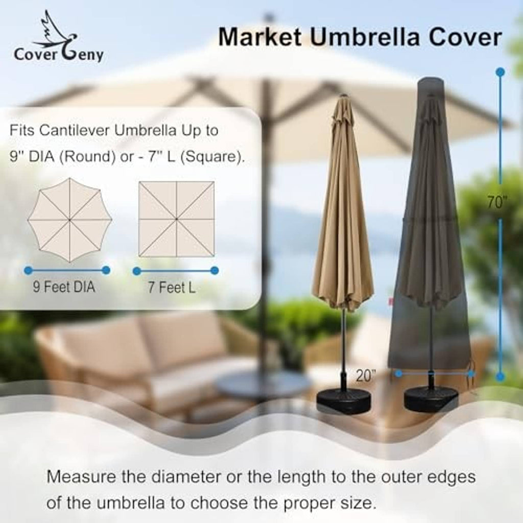 Black market umbrella cover shown with round and square size layout
