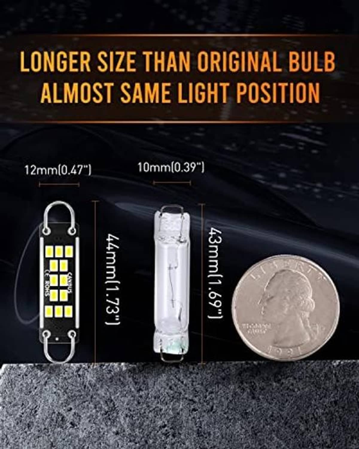 Compact LED dome light module, black board with ring connectors and multiple yellow SMDs