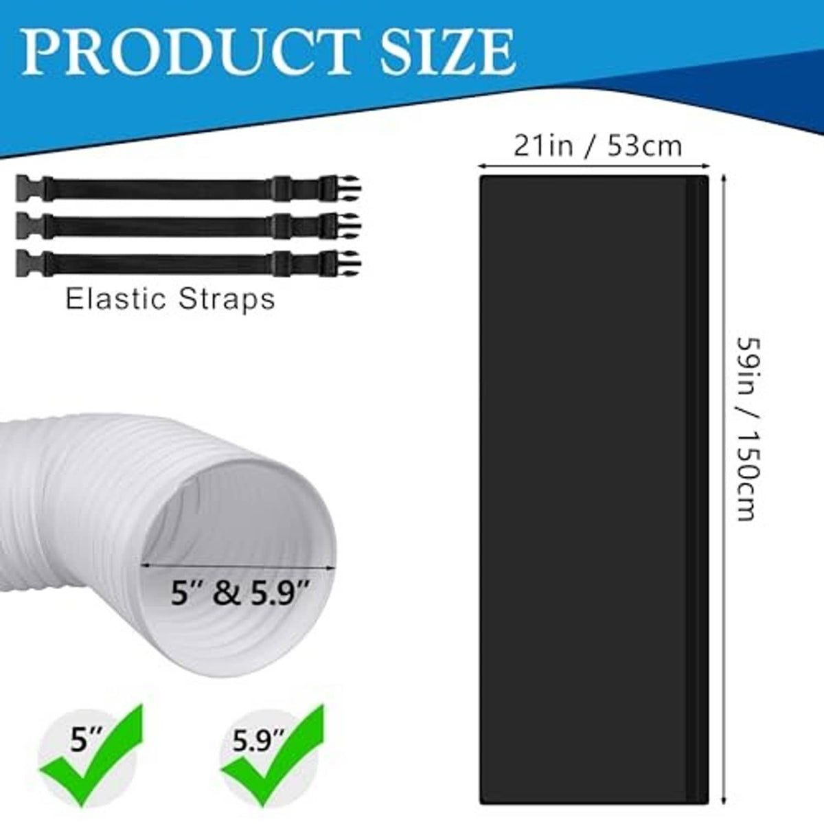 Black AC hose insulation sleeve with elastic straps beside a flexible white hose