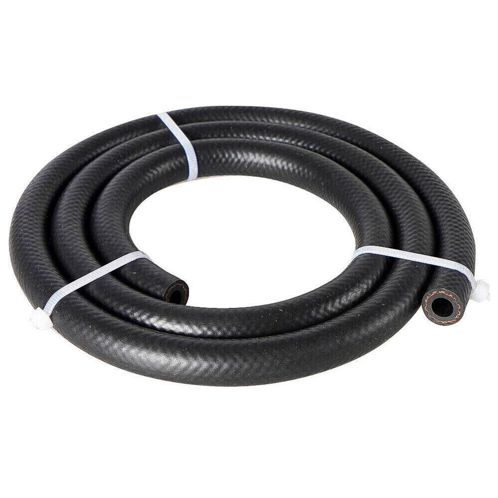 Coiled black braided oil cooler hoses with barbed inlet and outlet fittings