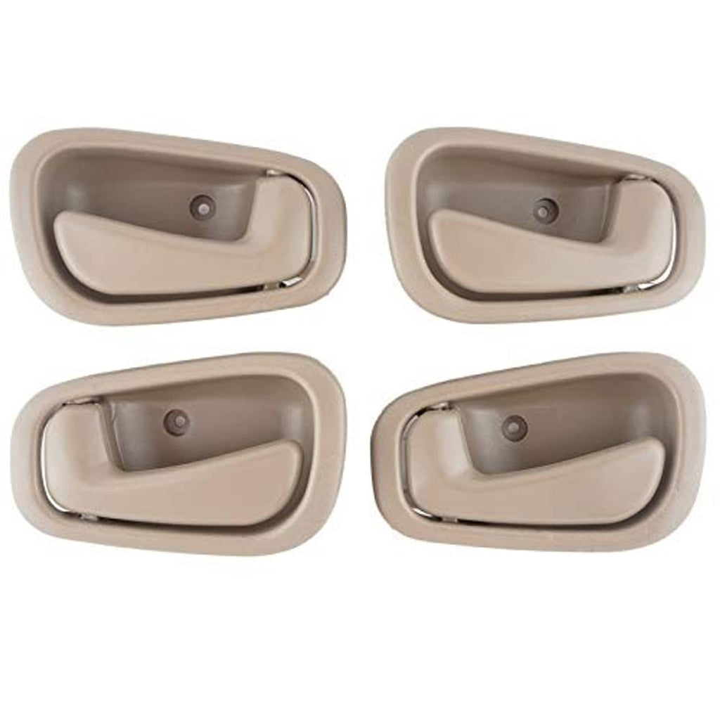 Beige interior door handle pair, front and rear, driver and passenger, angled view