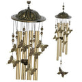Bronze butterfly wind chime with domed top, hanging rods, and gold-tone butterfly accents