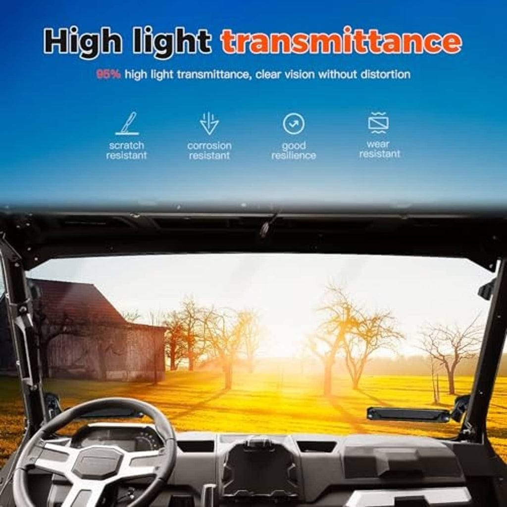Front UTV windshield with clear panel for bright, unobstructed driver view