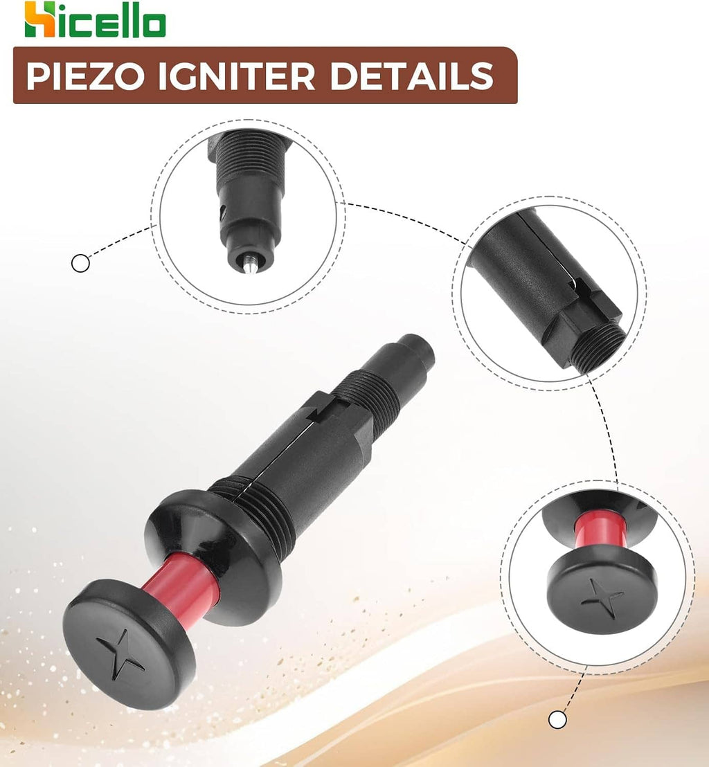 Universal piezo igniter detail: black body, red insulator, and star-marked push button