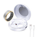 White magnetic smart ring charging case with open compartment and charging cradle