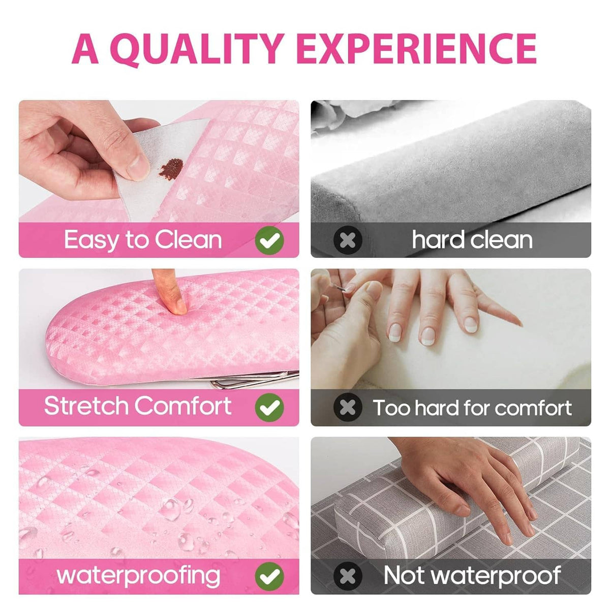 Pink quilted nail arm rest cushion with soft surface for easy cleaning