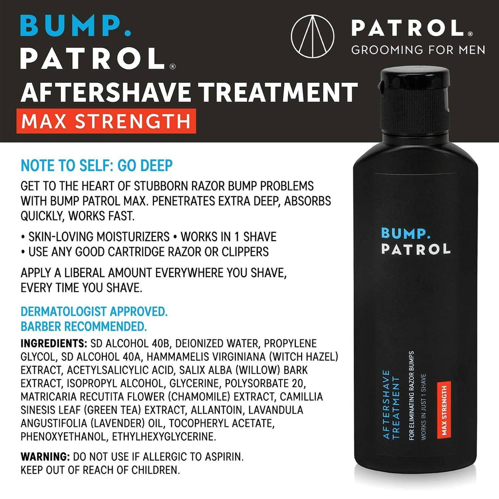 Bump Patrol max strength aftershave treatment bottle with black cap