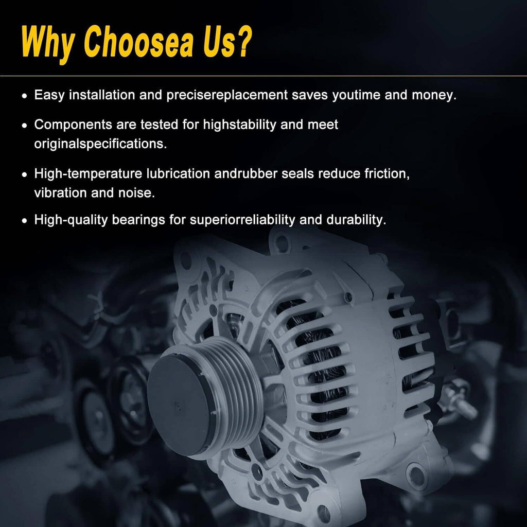 Automotive alternator compatibility graphic with vehicle and mounted alternator