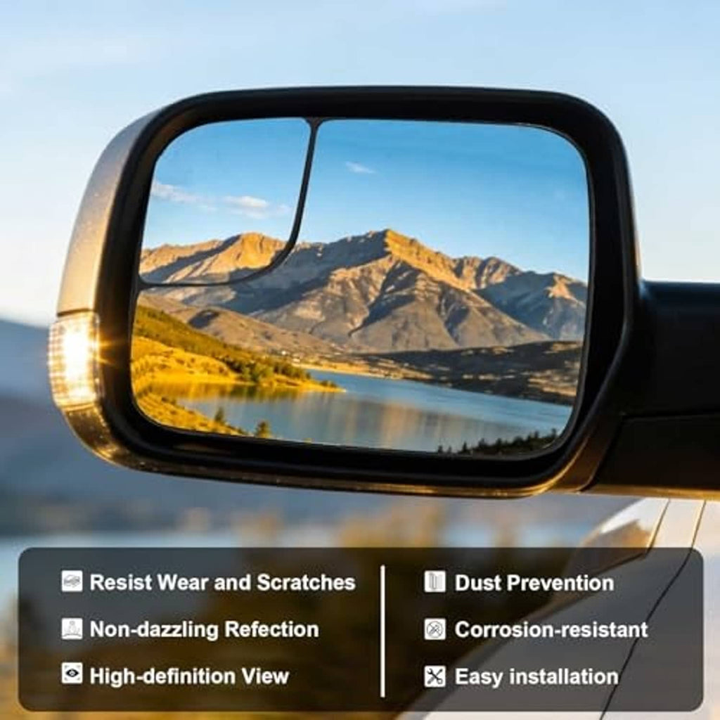 Heated left driver side mirror glass with black housing, glossy reflective pane