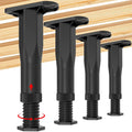Adjustable bed frame legs set of 4, black plastic with threaded height adjusters