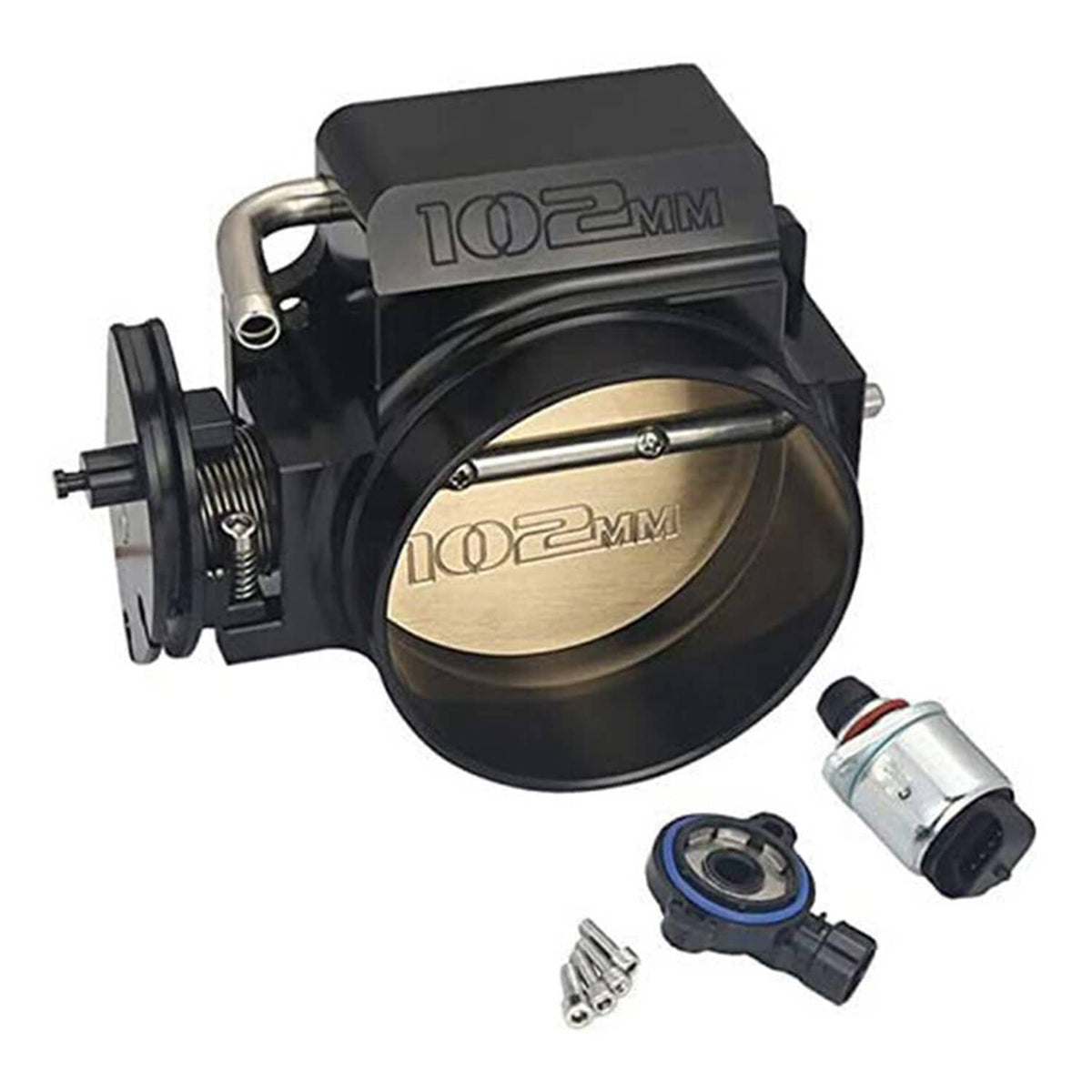 Black 102mm throttle body kit with TPS/IAC sensor connectors and wiring
