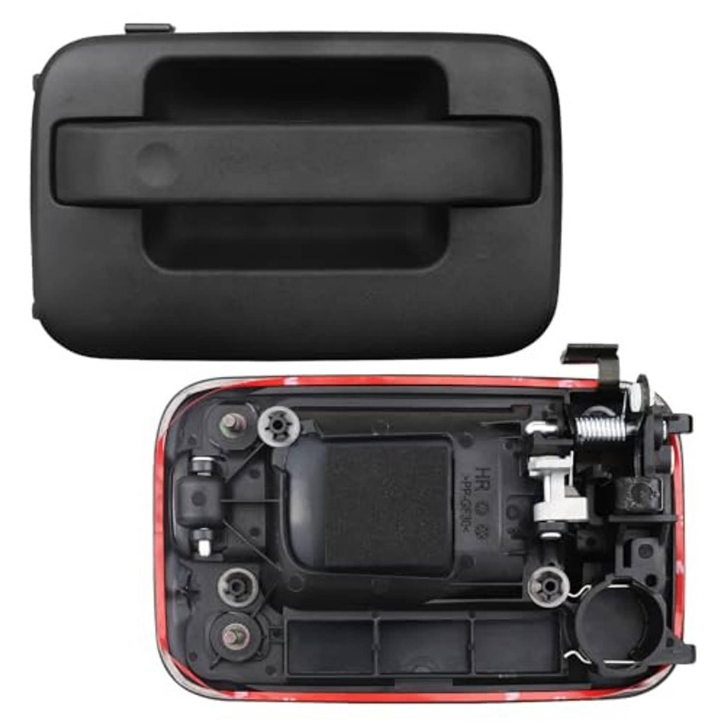 Black outside door handle interior housing with mounting hardware exposed