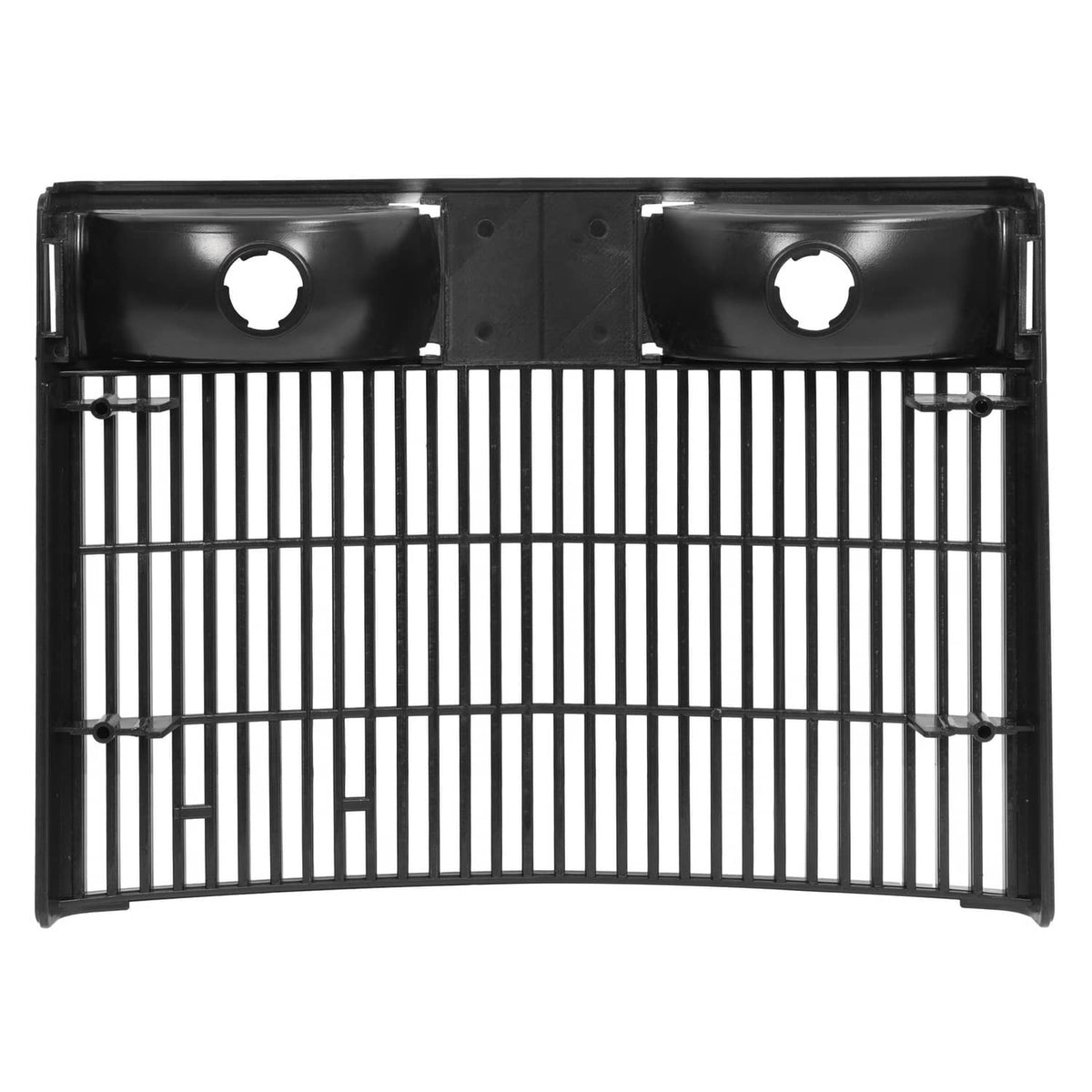 Front tractor grille with black grid slats, central mount panel, two circular openings