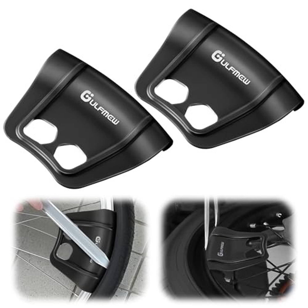 Two black wheel rim guard pieces, curved design with two cutouts each, Gufmewu marked.