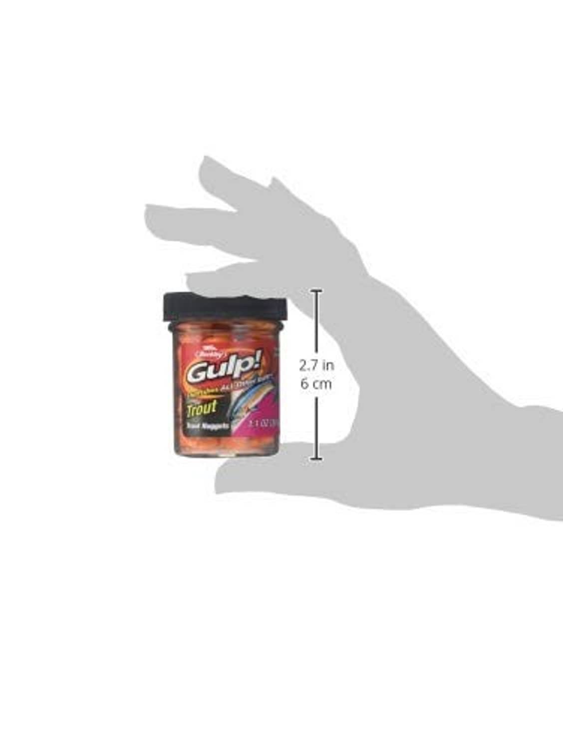 Gulp Trout Nuggets bait jar with size indicator 2.7 in (6 cm)