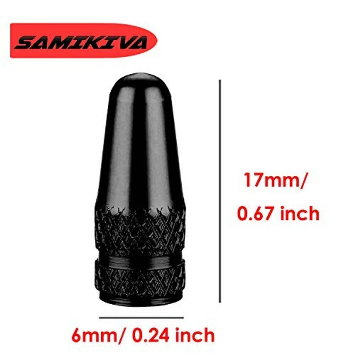 Bike Presta valve stem cap, black textured grip, 17mm height and 6mm width