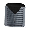 Black waterproof AC unit cover with vented front, fitted over a square compressor unit