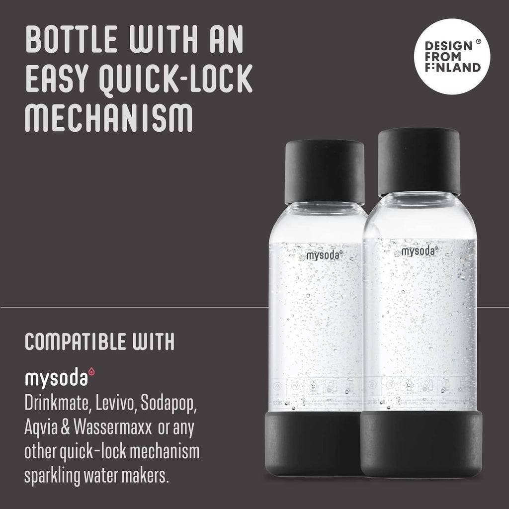 Mysoda carbonating bottles set with easy quick-lock caps, clear glassy bodies