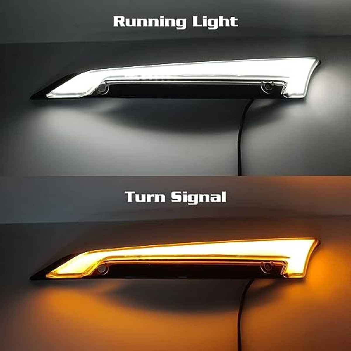 LED trim light bar showing white running and amber turn signal glow