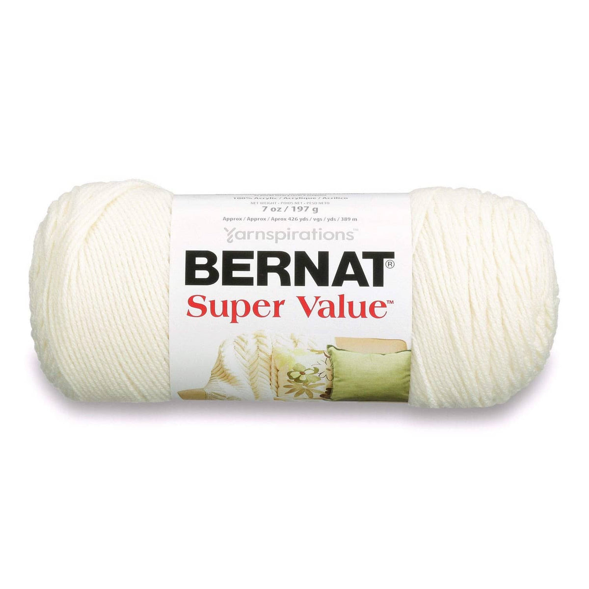 Bernat Super Value acrylic ombre yarn skein, light cream and off-white