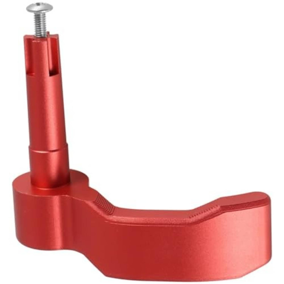 Red aluminum thumb throttle lever with textured grip and mounting screw