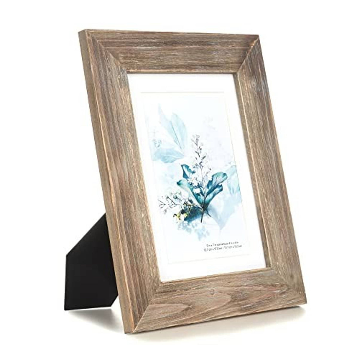 Brown solid wood 5x7 picture frame with clear glass and tabletop easel stand