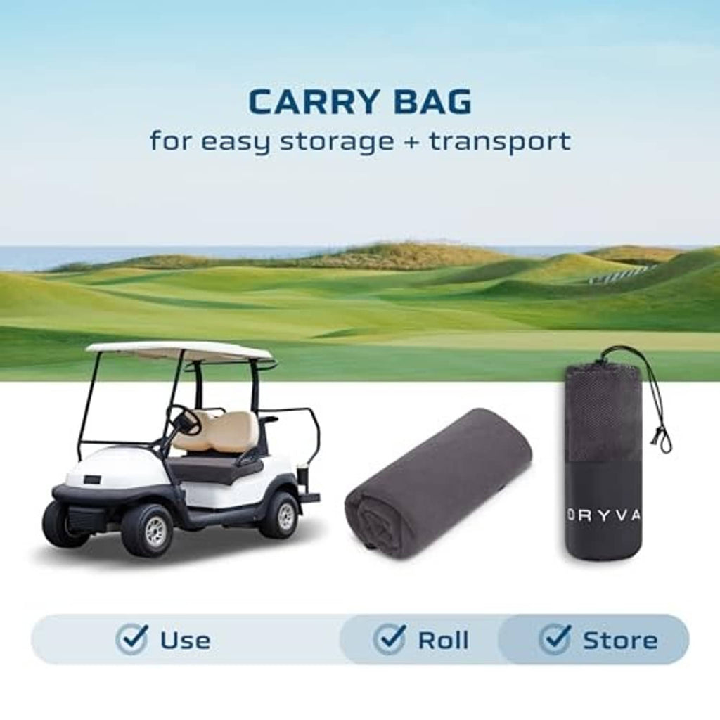 Waterproof golf cart seat cover with carry bag, rolled dark gray cover and pouch