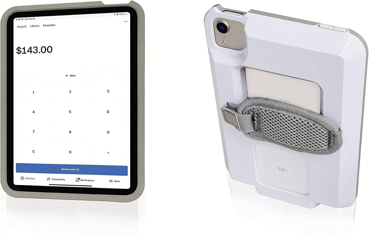 iPad mini case set with dark tablet front and white Square Reader holder
