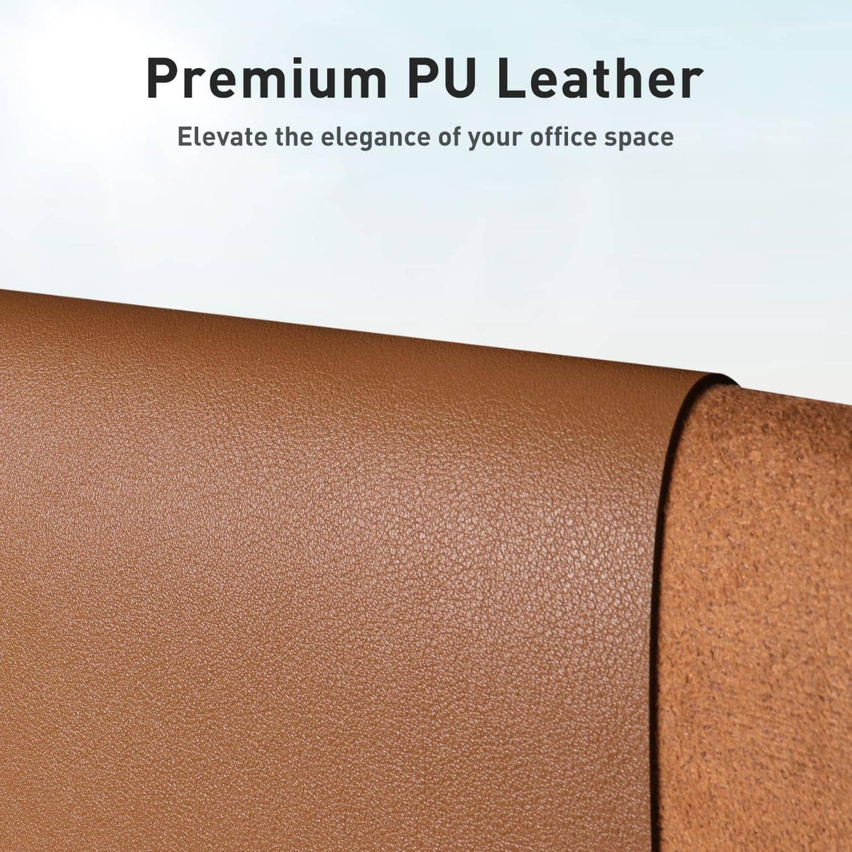 Brown PU leather desk pad, textured grain finish with rolled edge