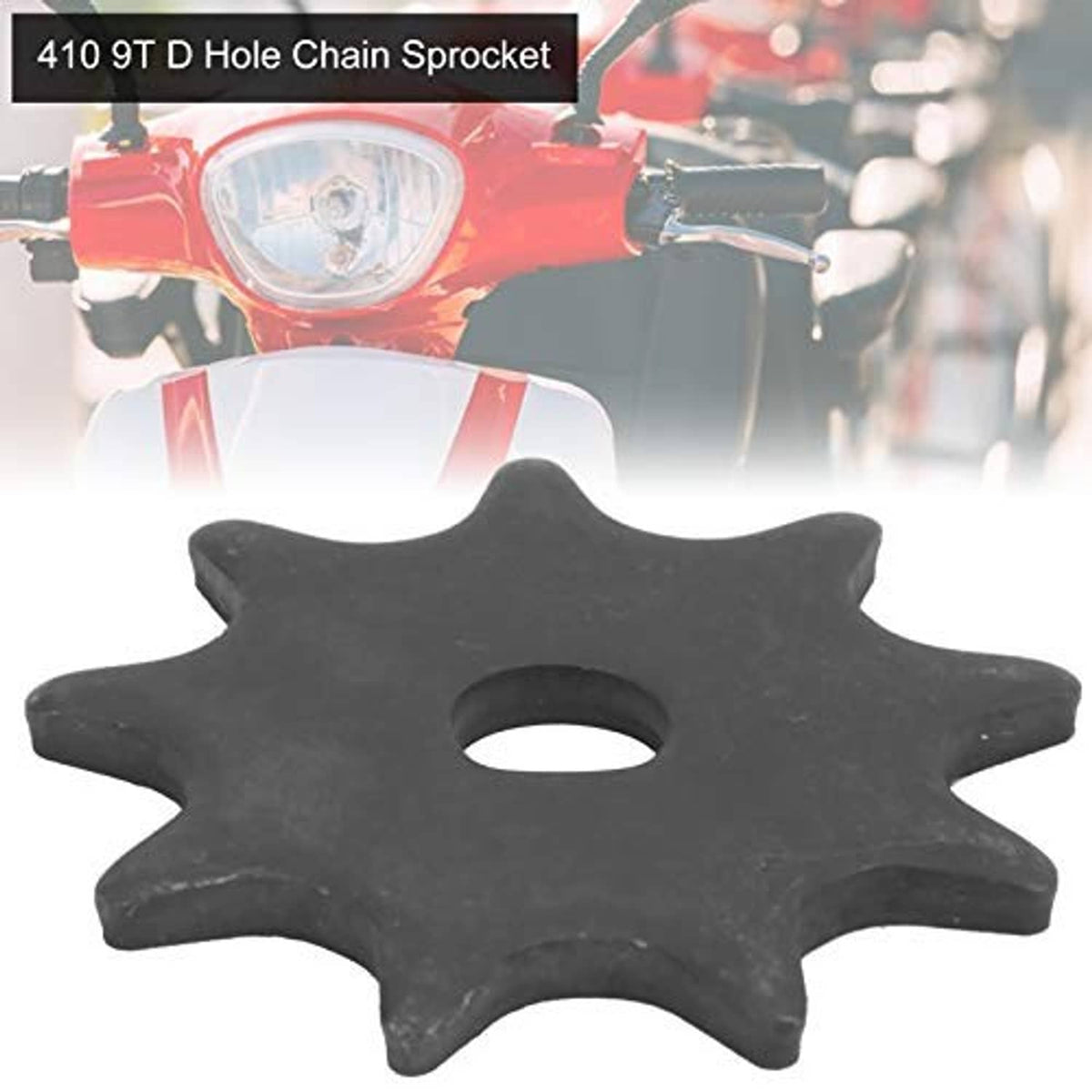 Black 9T chain sprocket with round center hole and five-point gear teeth