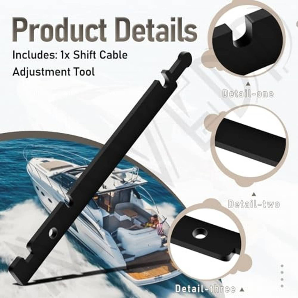 Shift cable adjustment tool with hooks, black metal bar for outdrive shift cable adjustment