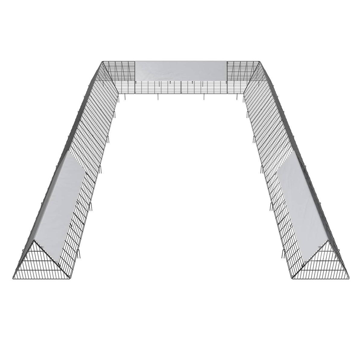 Portable chicken tunnel, arched wire mesh frame with open ends