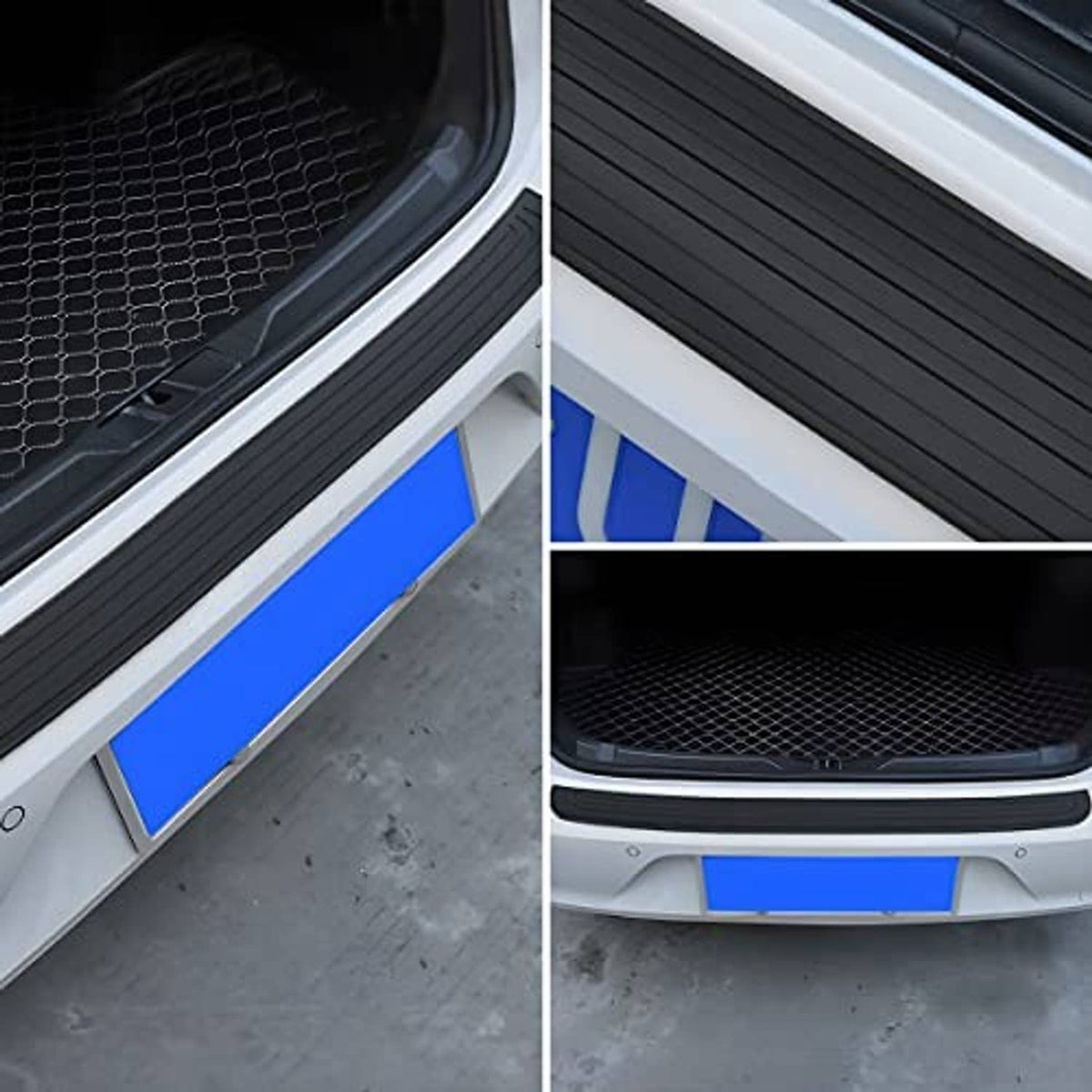 Black ribbed rear bumper protector guard along bumper corners and edge